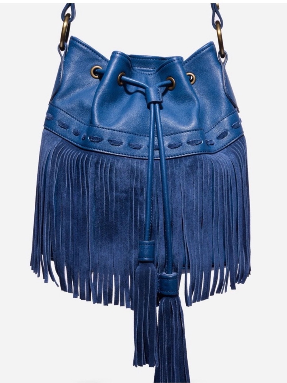 JOHNNY WAS ITALIAN LEATHER FRINGE BUCKET BAG